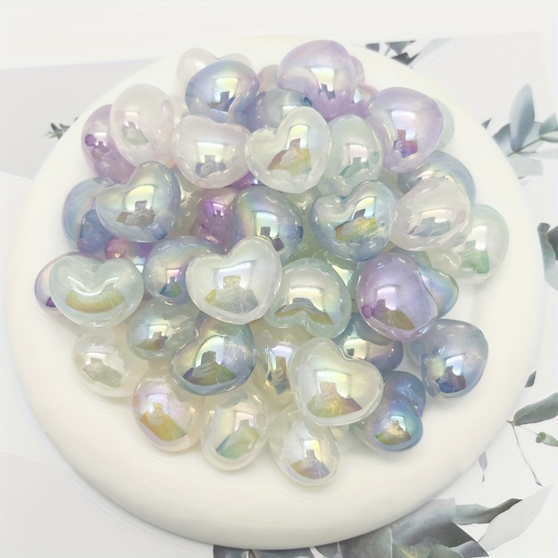 20 Acrylic UV Plated Glow Dark Heart Beads 22mm Assortment DIY Jewelry Making